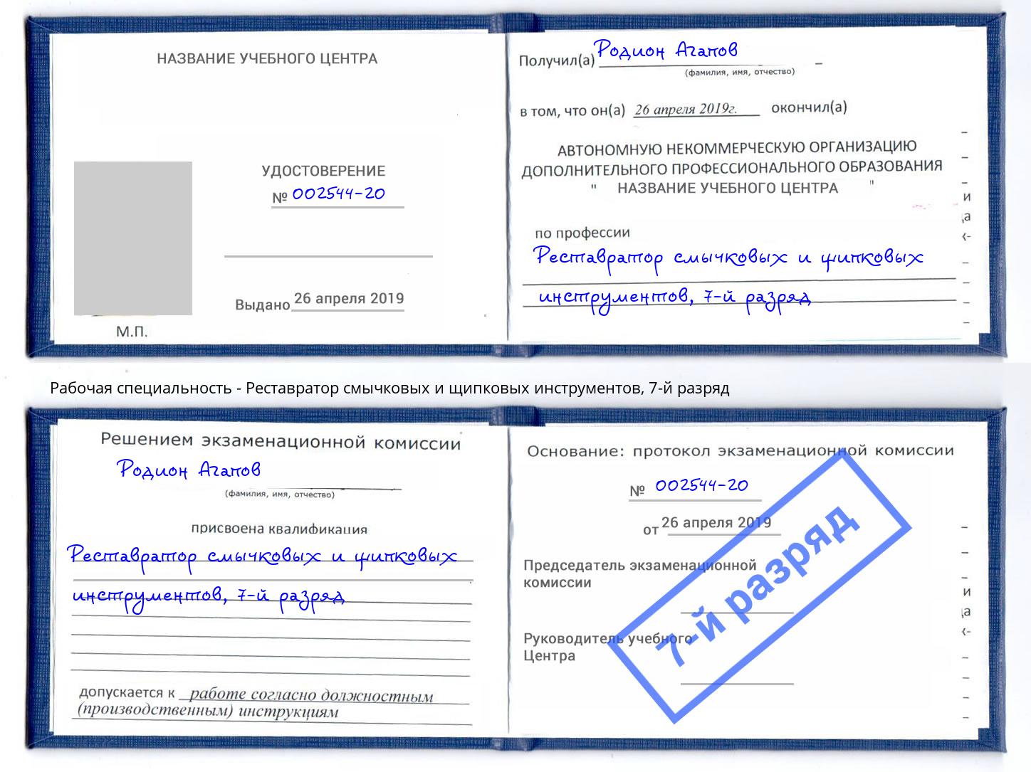 корочка 7-й разряд Реставратор смычковых и щипковых инструментов Октябрьский