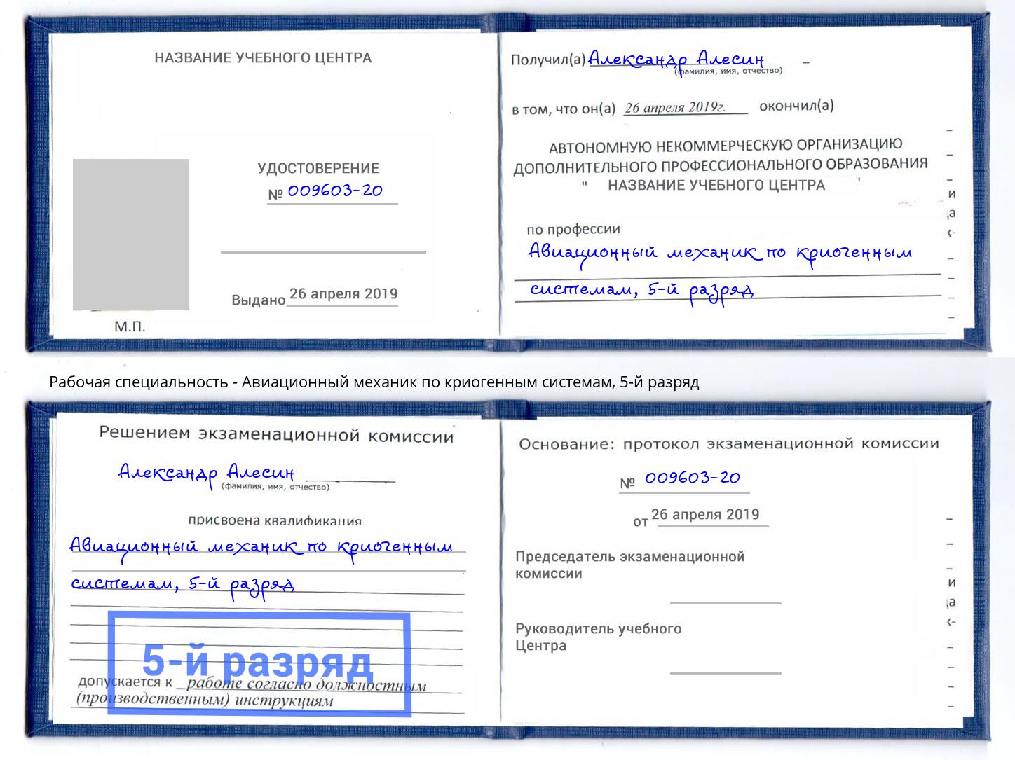 корочка 5-й разряд Авиационный механик по криогенным системам Октябрьский